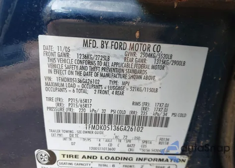 2006 Ford Freestyle Sel from USA, damaged, VIN 1FMDK05136GA26102